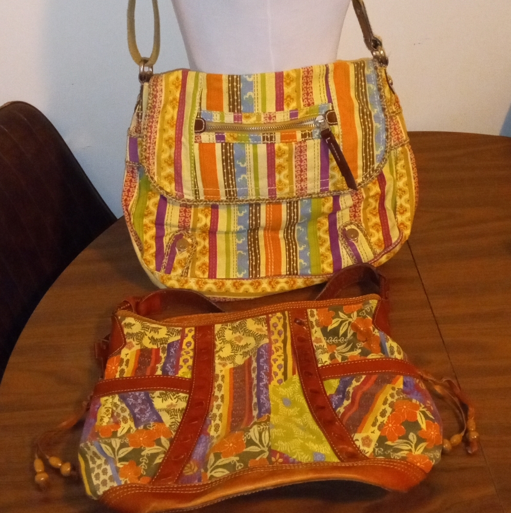 Fossil Hobo Bags Canvas Leather Trim Pair